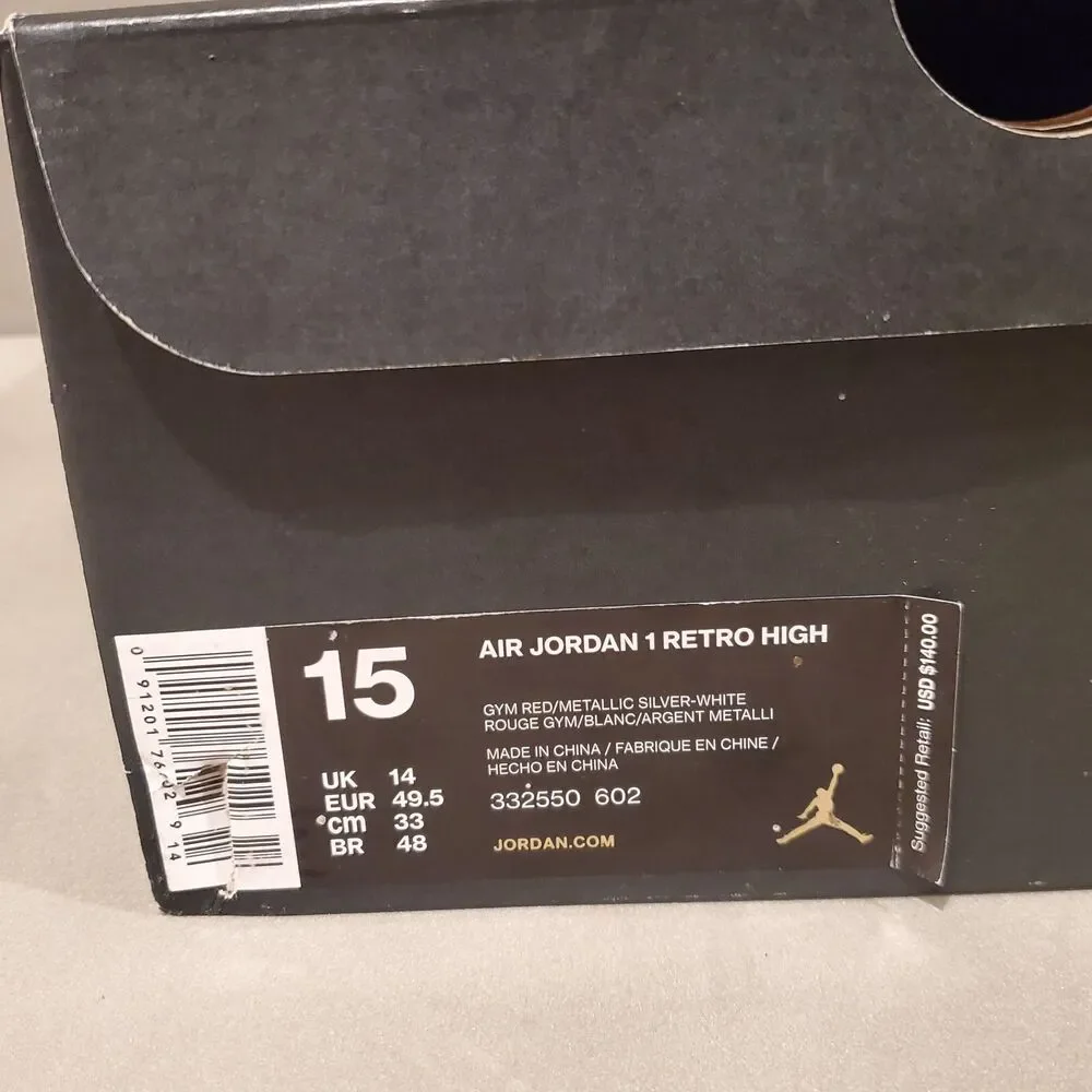 Size 15 - Jordan 1 Retro High Silver Medal 2016 332550-602